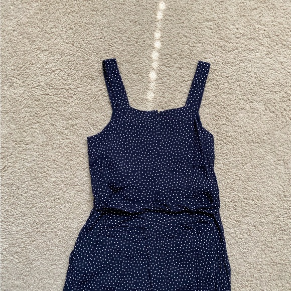 Loft Polka Dot Square Neck Sleeveless Cropped Jumpsuit Tie Waist Belt Size 0P - Picture 7 of 14